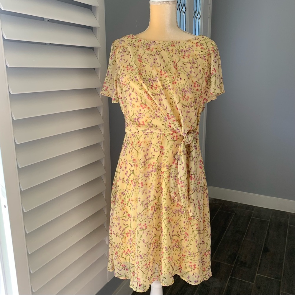 NICOLE MILLER YELLOW FLORAL DRESS SIZE 14